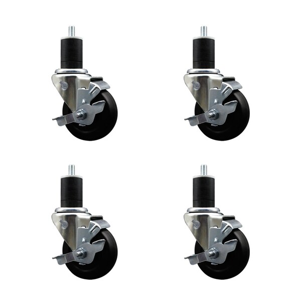 Service Caster 3.5'' SS Soft Rubber Swivel 1-3/4'' Expanding Stem Caster Set with Brake, 4PK SCC-SSEX20S3514-SRS-TLB-134-4 - main
